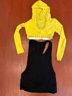 balera Yellow Cropped Hooded Top with Black Tank